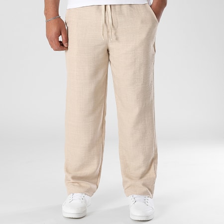 LBO - Lot De 2 Pantalons Larges Effet Lin 2137 Noir Beige
